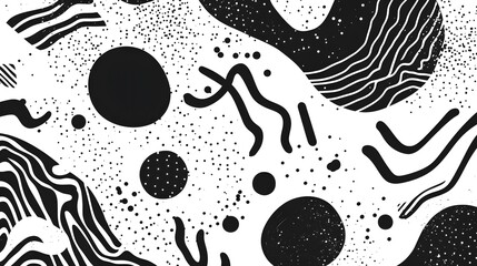 Leinwandbilder - Minimalist monochrome abstract composition with dynamic geometric shapes curving lines and scattered dots in a contemporary futuristic style