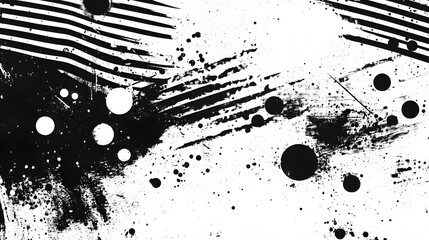 Poster - Monochromatic Abstract Grunge Design with Fluid Ink Splatter and Chaotic Swirls  Dynamic and expressive black and white paint splatters dripping textures and organic fluid shapes create a powerful