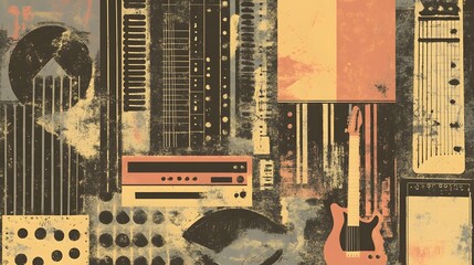 Aufkleber - Retro Futuristic Digital Abstract Grunge Metallic Technology and Circuit Board Art Composition