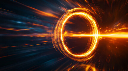 Wall Mural - Fire circle with light trail glow effect. Isolated magic flare ring with motion blur vector illustration. Power and energy bright orange twirl portal. 3d speed lines border asset for game.