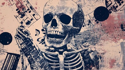 Poster - Skull and Vinyl Records Grunge Music Art Abstract Background