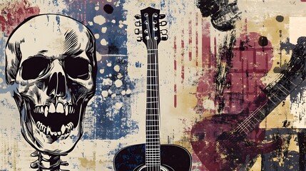 Poster - Skull Guitar Abstract Grunge Art Music Background