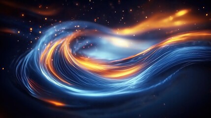 Wall Mural - dynamic swirl of blue and orange light against a dark background evoking energy and movement