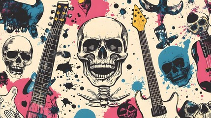 Poster - Skull Guitar Abstract Rock Music Grunge Art