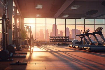 Canvas Print - A scence of a gym in the morning treadmill sports architecture.