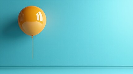 Poster - Bright orange balloon hanging against a vibrant turquoise wall in a minimalist setting