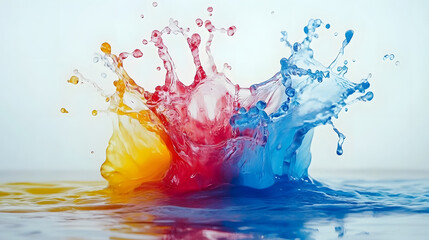Leinwandbilder - Vibrant splash of colorful paint colliding and mixing in dynamic energetic motion creating an captivating visual display  The overlapping hues and fluid movements evoke a sense of creativity