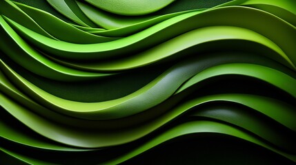 Wall Mural - Abstract Green Wave Pattern Composed of Layers with Lush Texture and Smooth Surface