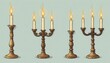 © FrameExpert - Collection of Elegant Vintage Gold Candle Holders with Burning Candles