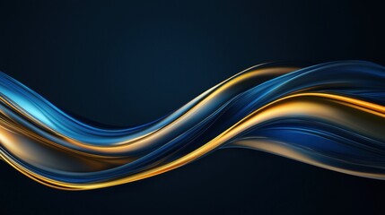 Wall Mural - Flowing abstract waves in blue and gold tones