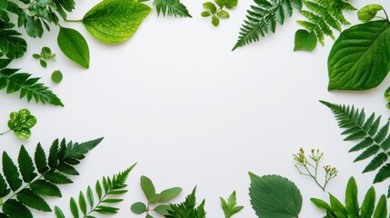 Wall Mural - Fresh green leaves arranged in a decorative frame