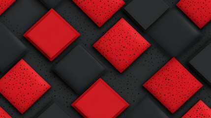 Poster - Abstract Black and Red Square Diamond Pattern Design Seamless Background with Dotted Texture