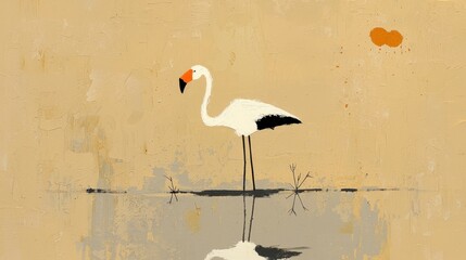 Poster - Elegant flamingo standing gracefully in tranquil water nature scene minimalist art