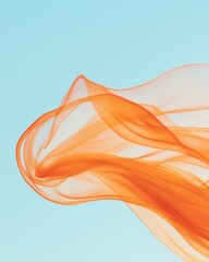Poster - Flowing orange silk fabric against clear blue sky abstract art serene environment aerial view