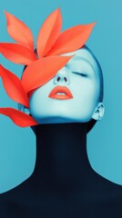 Poster - Artistic portrait of a model with floral accents studio setting digital art contemporary