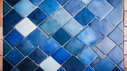 Poster - Abstract Diagonal Tile Array with Blue Hue Variation and Contrasting Edge Tiles Pattern
