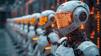 Poster - Futuristic AI Powered Recruitment Humanoid Robots Conducting Mock Interviews with Holographic Avatars