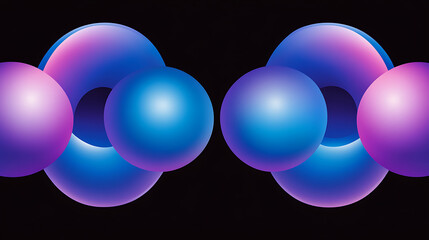 Poster - Abstract Geometric Arrangement of Spheres and Torus in Symmetrical Design on Dark Backdrop