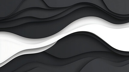 Poster - Abstract Layers of White and Dark Gray Shapes in Wavy Style Decorative Modern Background Art