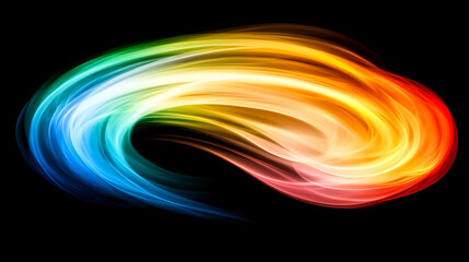 Poster - Abstract Light Swirl of Rainbow Colors on Black Backdrop Digital Art Illustration Element