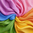 © AIPhoto - Vibrant fabric in circular arrangement showcasing various colors like pink, blue, green, and yellow, creating lively and cheerful atmosphere
