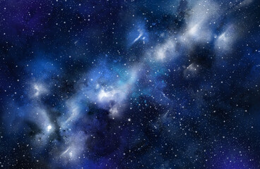 Wall Mural - galaxy in the blue clouds floating above the black background atmosphere