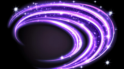 Poster - Abstract Swirl of Glowing Purple Light Trails with Twinkling Stars on a Black Background Artwork