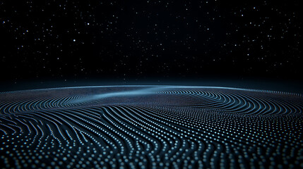 Poster - Abstract Wavy Landscape of Blue Light Points Under a Starry Dark Night in a Digital Render