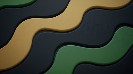 Wall Mural - Abstract Wavy Layers of Green Gold and Black Backdrop a Modern Design 3d Rendered Illustration