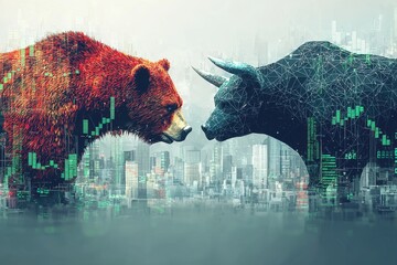 Poster - Dynamic bear figures illustrating stock market movements and trends