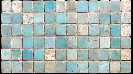 Poster - Aqua Tinted Square Tile Background with Variegated Texture for Creative Interior Design Projects