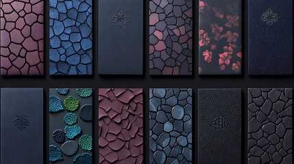 Poster - Array of Textured Surface Samples Panels with Varying Colors and Geometric Decorative Patterns Design