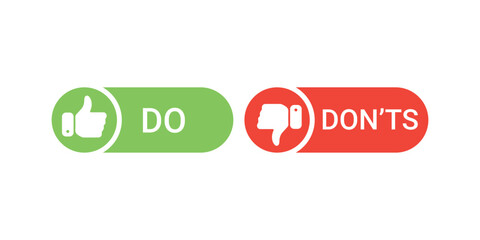 Poster - Do, dos, don, dont icons. Wrong cross and right tick, check icons. Yes, good, correct and bad, false marks of etiquette. List of quiz with false and true. Vector EPS10.