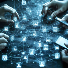 people connecting using their smartphones in a technologic environment bitcoin technology blockchain