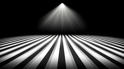 Poster - Black and White Stripped Floor Illuminated by Central Spotlight in an Abstract Room Setting
