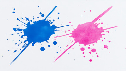Poster - Blue and Pink Ink Splatters on White Background Creative Artistic Design Decorative Element