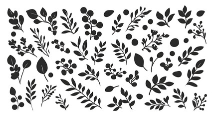 Poster - Botanical Illustrations Black Plants And Herbs Decorative Design Set Silhouettes Organic Elements Nature
