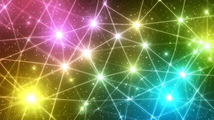 Poster - Brilliant Star Constellations Connection with Rainbow Color Gradient Abstract Network Illustration