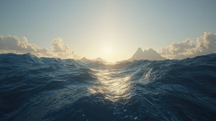 Poster - Soft realistic seamless water waves, bright natural sunlight reflections, ultra-detailed transparency.