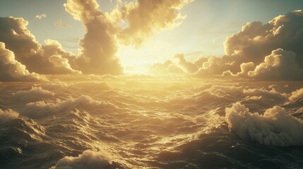 Fototapete - Soft glowing seamless cloud ripples, realistic wave formations floating in the sky.