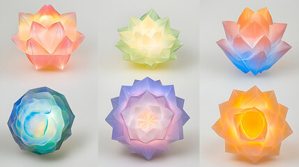 Poster - Collection of Six Modern Art Decorative Lotus Flower Shaped Lamps with Translucent Multicolor Design