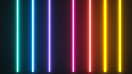 Poster - Colorful Vertical Glowing Neon Light Bars on Dark Backdrop Abstract Graphic Design Element Decoration
