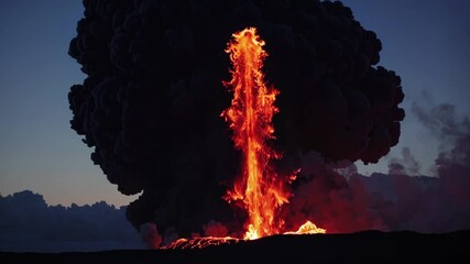 Poster - Powerful volcanic eruption with thick smoke and glowing ash