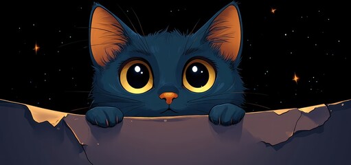 curious cat gazing at the night sky