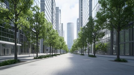 Wall Mural - Midday Scene of Sleek Boulevard with Trees and Glassy Towers