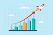 © VZ_Art - Flat illustration of financial graph with exponential arrow rise rocket flies symbolizing growth