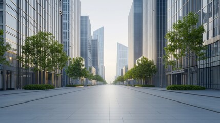 Wall Mural - Early Morning Light in Modern City Center with Empty Street Views