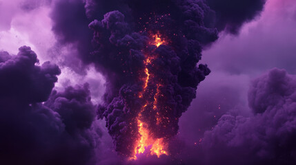 Wall Mural - Purple spark smoke and magic fire particle effect background. Dark cloud and abstract fog overlay design for night halloween frame. Violet spell and smoky explosion powder energy illustration