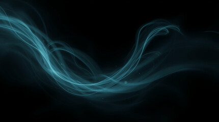 Poster - Serene teal luminescence abstract flowing against stark midnight background