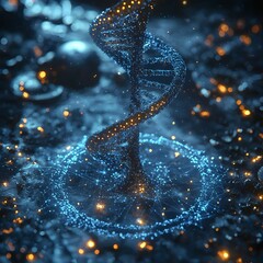 Poster - glowing dna strand surrounded by symbols of art science and culture representing knowledge as the bl